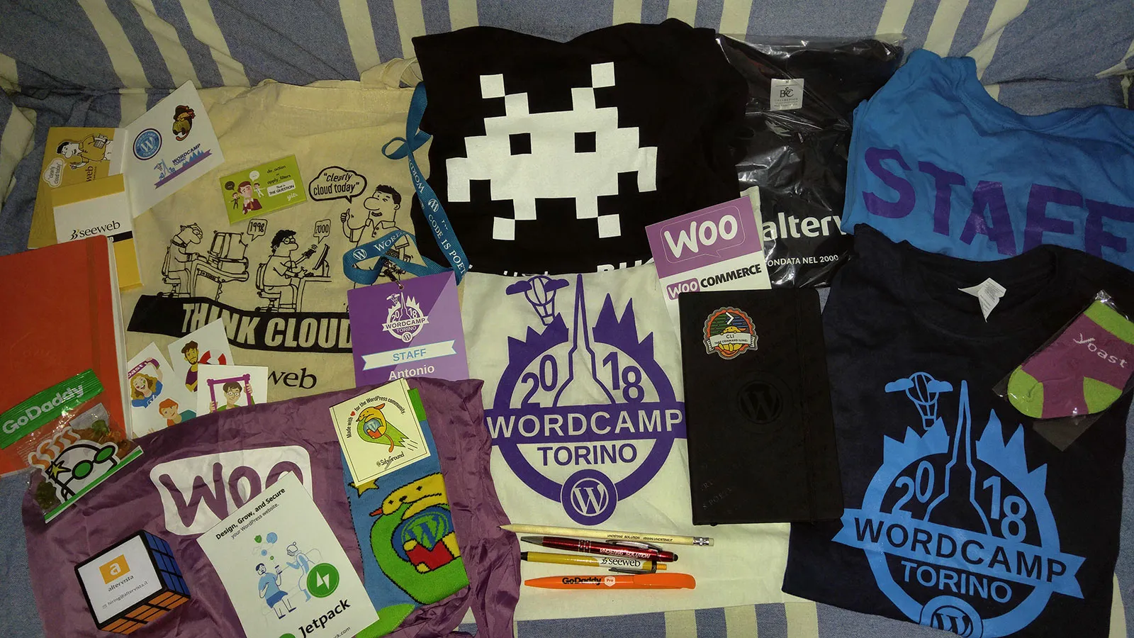 I gadget raccolti durante WordCamp Torino 2018